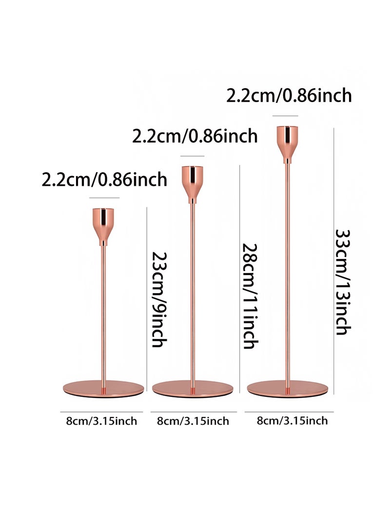 مجموعة حاملات الشموع من 3 قطع للشموع المدببة، حامل شموع مزخرف لحفلات الزفاف والعشاء والحفلات والملابس، شمعة سميكة 3/4 بوصة (حامل شموع معدني) (ذهبي وردي) - Image 2