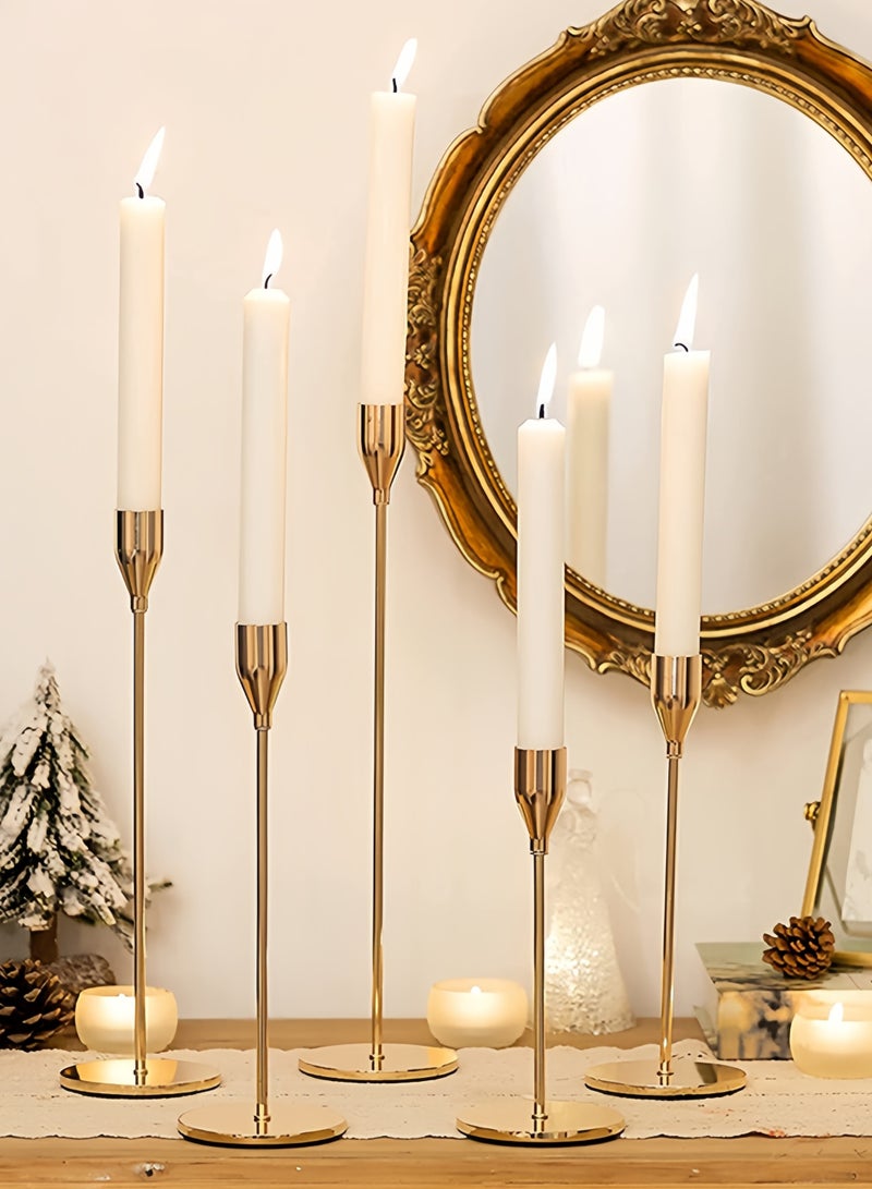 مجموعة حاملات الشموع من 3 قطع للشموع المدببة، حامل شموع مزخرف لحفلات الزفاف والعشاء والحفلات والملابس، شمعة سميكة 3/4 بوصة (حامل شموع معدني) (ذهبي وردي) - Image 5