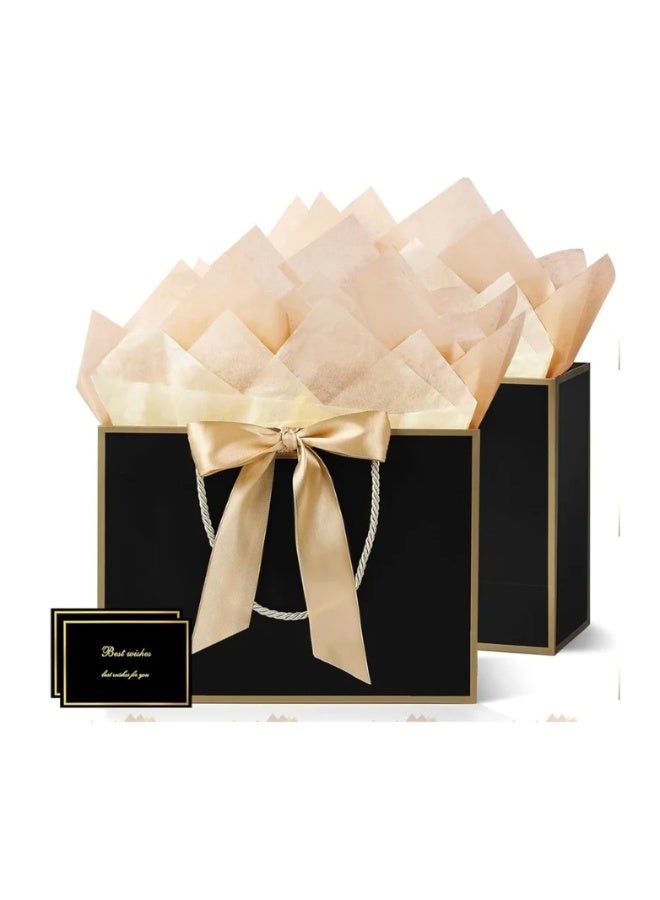 3 Pcs Black Large Gift Bags, Paper Bags with Ribbon, Greeting Cards and Tissue Paper, Portable Party Bags with Handles, Birthday Gift Bags, Present Bags for Wedding Party, Party Supplies - Image 1