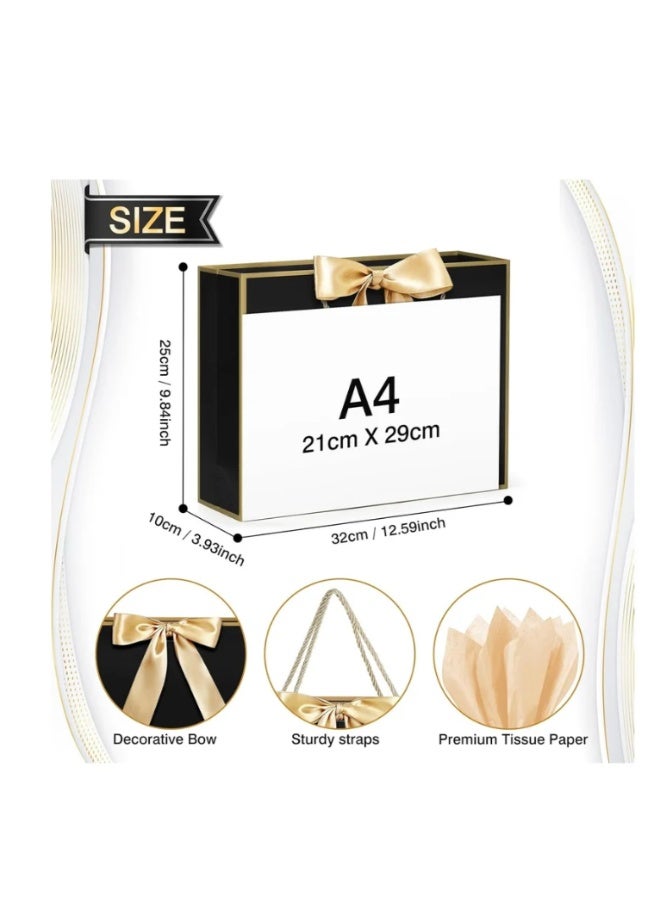3 Pcs Black Large Gift Bags, Paper Bags with Ribbon, Greeting Cards and Tissue Paper, Portable Party Bags with Handles, Birthday Gift Bags, Present Bags for Wedding Party, Party Supplies - Image 2