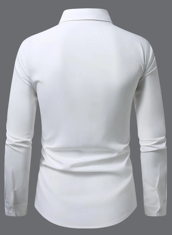Take Two Men White Textured Pleated Shirt