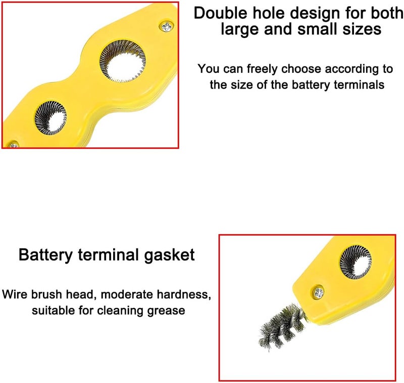 BELOMI 2PCS Car Battery Terminal Cleaning Brush, 4 in 1 Rustproof Battery Cleaner Tool with Steel Wire, Auto Universal Interior and Exterior Battery Terminals Machine Parts（Yellow） - Image 4