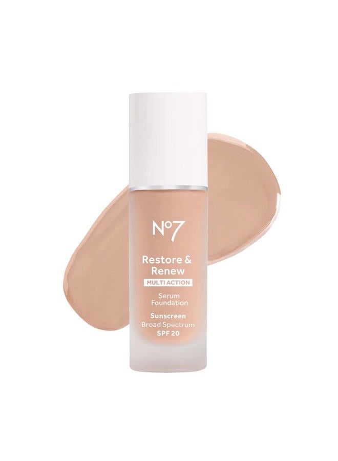 No7 Restore & Renew Multi Action Serum Foundation - Porcelain - Liquid Foundation Makeup with Vitamin C, Vitamin E & Collagen for Face - Beauty Skin Serum Formula with Medium Coverage (30ml) - Image 1