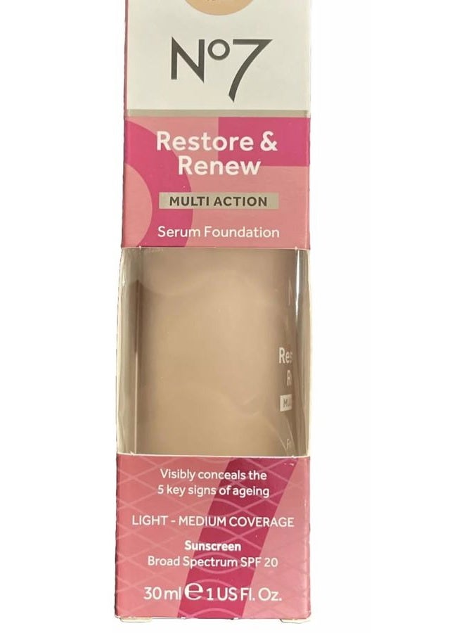No7 Restore & Renew Multi Action Serum Foundation - Porcelain - Liquid Foundation Makeup with Vitamin C, Vitamin E & Collagen for Face - Beauty Skin Serum Formula with Medium Coverage (30ml) - Image 5