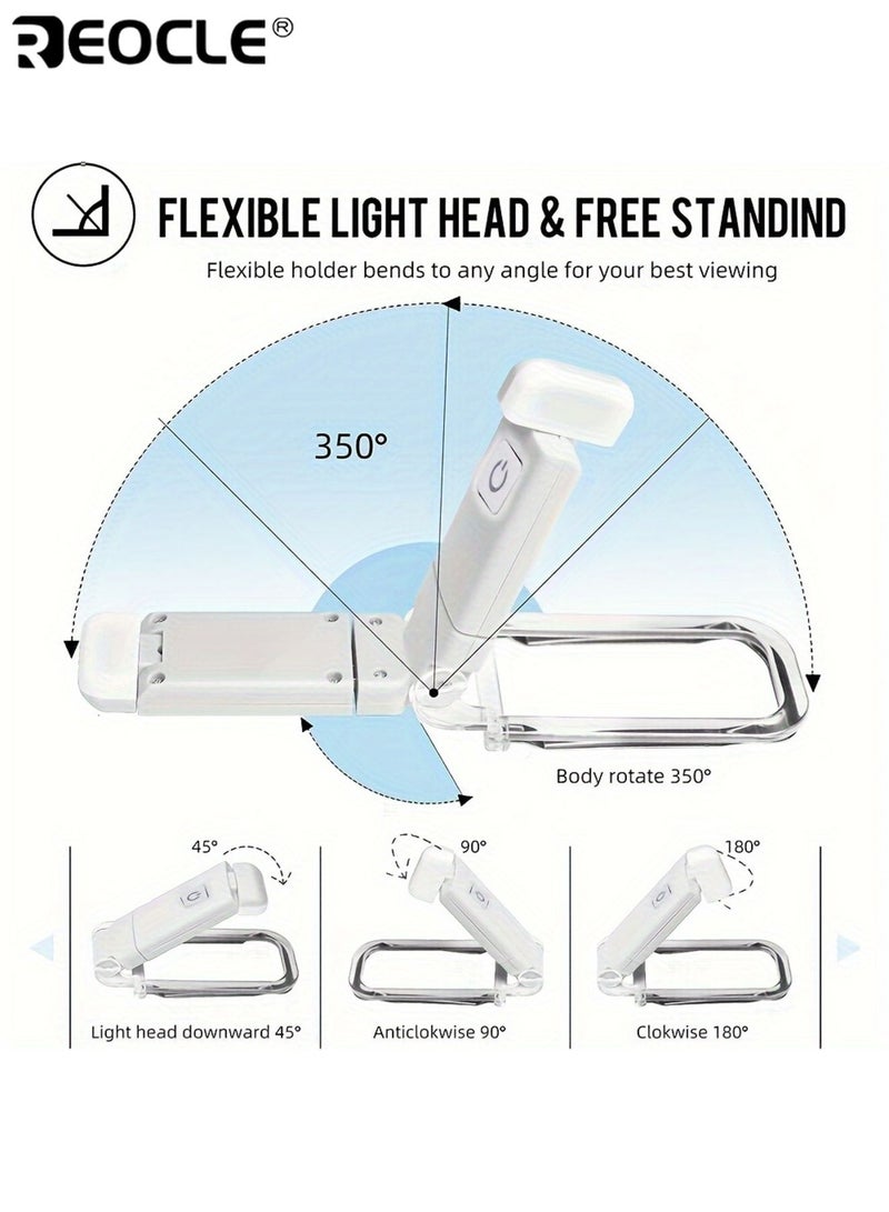 REOCLE Mini 3-Level Clip-On Bookmark Lamp USB Charging Reading Lamp Foldable Light Eye Protection Space-Saving Nightlight Suitable for Night Reading Work Bedroom Dormitory - Image 4