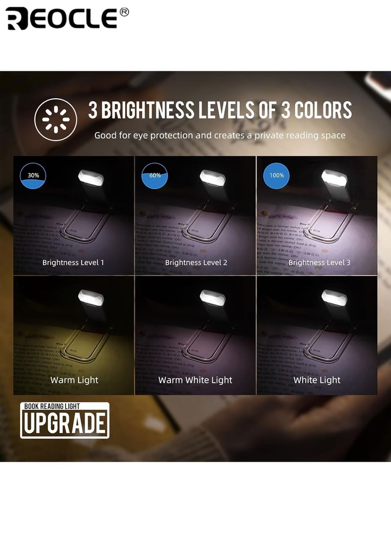 REOCLE Mini 3-Level Clip-On Bookmark Lamp USB Charging Reading Lamp Foldable Light Eye Protection Space-Saving Nightlight Suitable for Night Reading Work Bedroom Dormitory - Image 3