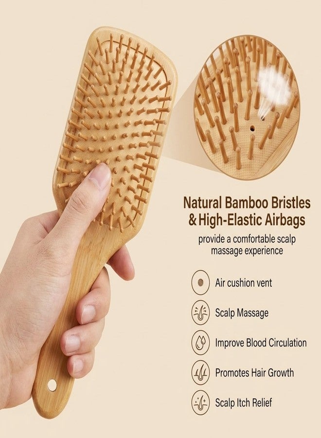 KFHENSOMR Bamboo Hair Brush 2Pcs, Detangling Paddle Hairbrush with Natural Bamboo Bristles, Wooden Handle Hair Brush for All Hair Types & Hair Growth, Women Men - Image 4