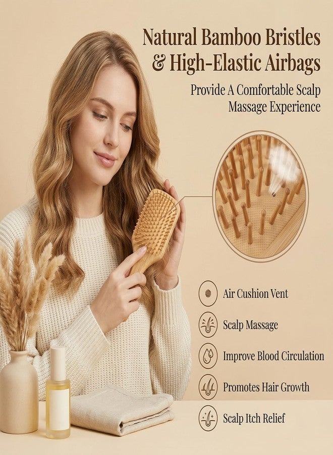 KFHENSOMR Bamboo Hair Brush 2Pcs, Detangling Paddle Hairbrush with Natural Bamboo Bristles, Wooden Handle Hair Brush for All Hair Types & Hair Growth, Women Men - Image 3