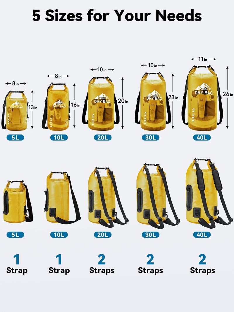HEETA Dry Bag Waterproof for Women Men, Roll Top Lightweight Dry Storage Bag Backpack with Phone Case for Travel Swimming Boating Kayaking Paddle Board Camping Beach Accessories (Yellow, 40L) - Image 2