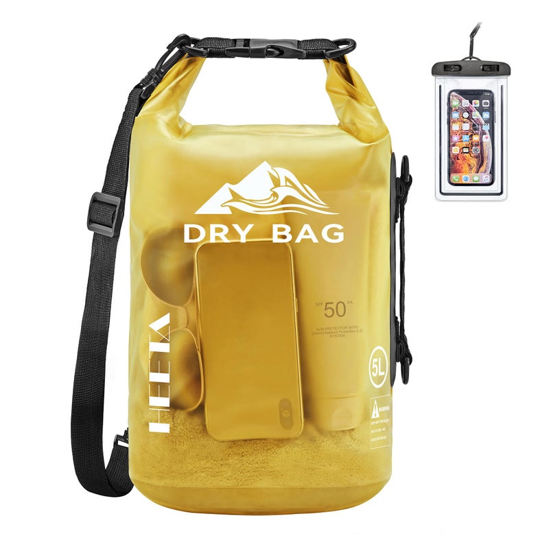 HEETA Dry Bag Waterproof for Women Men, Roll Top Lightweight Dry Storage Bag Backpack with Phone Case for Travel Swimming Boating Kayaking Paddle Board Camping Beach Accessories (Yellow, 40L) - Image 1