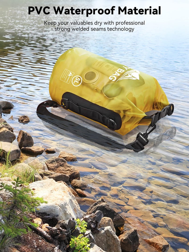 HEETA Dry Bag Waterproof for Women Men, Roll Top Lightweight Dry Storage Bag Backpack with Phone Case for Travel Swimming Boating Kayaking Paddle Board Camping Beach Accessories (Yellow, 40L) - Image 3