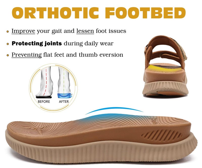 KuaiLu Womens Orthotic Slides Athletic Thick Cushion Recovery Sandals Adjustable Open Toe Slip On Yoga Mat Walking Ladies Sport Sandles Comfortable Plantar Fasciitis Arch Support Tan Khaki Size 9 - Image 4