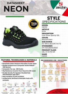 ZECHIN Low Ankle Sporty Safety Shoes - Black & Green  - Image 3