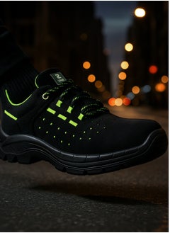 ZECHIN Low Ankle Sporty Safety Shoes - Black & Green  - Image 4