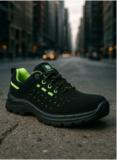 ZECHIN Low Ankle Sporty Safety Shoes - Black & Green  - Image 1