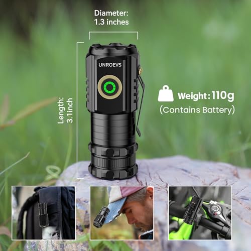 UNROEVS Mini Flashlight 2550 Lumens Rechargeable USB C Charging, Small Flashlights High Lumens 5 Modes, Pocket Light with Clip, Magnetic Flash Light for EDC,Camping, Hiking,Emergency - Image 4