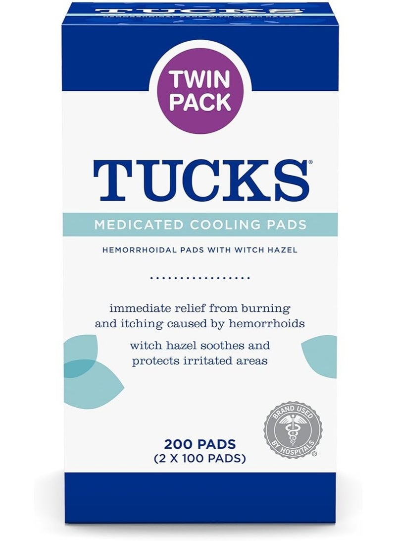 TUCKS Medicated Cooling Pads, 200 Count – Hemorrhoid Pads with Witch Hazel, Cleanses Sensitive Areas, Protects from Irritation, Hemorrhoid Treatment, Medicated Pads Used by Hospitals