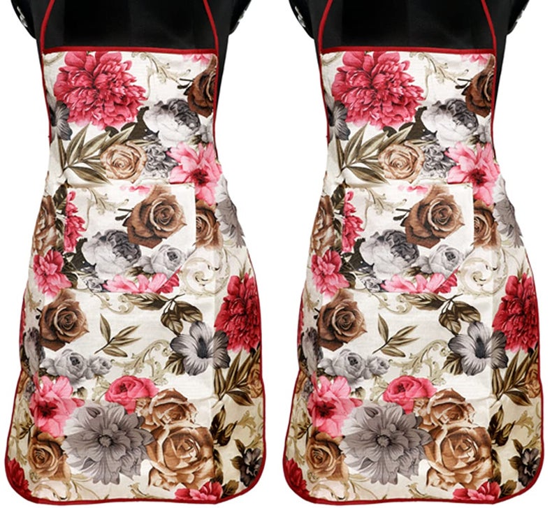 JMi 3D Floral Print Fine Quality Jute Fabric Waterproof Unisex Apron with Long Ties & Multipurpose Front Pocket Free Size For Cooking Dusting Home Kitchen Restaurant Hotel. (Color May Varies) (COMBO) - Image 3