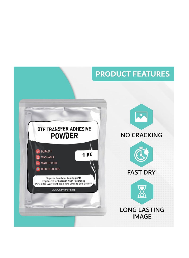 Yoo Street YOO STREET DTF Transfer Adhesive Powder 1KG Durable Washable Waterproof Vibrant Color DTF Hot Melt Powder for Heat Transfer Printing White - Image 3