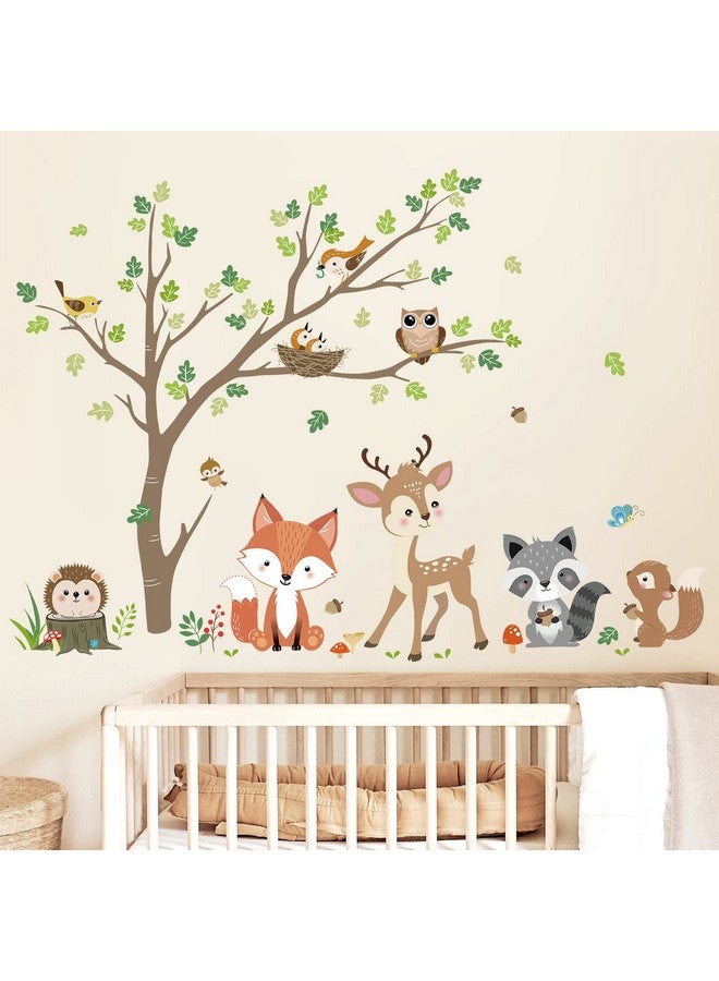 decalmile Woodland Animals Tree Wall Stickers Fox Deer Owl Wall Decals Baby Nursery Kids Bedroom Living Room Wall Decor - Image 1