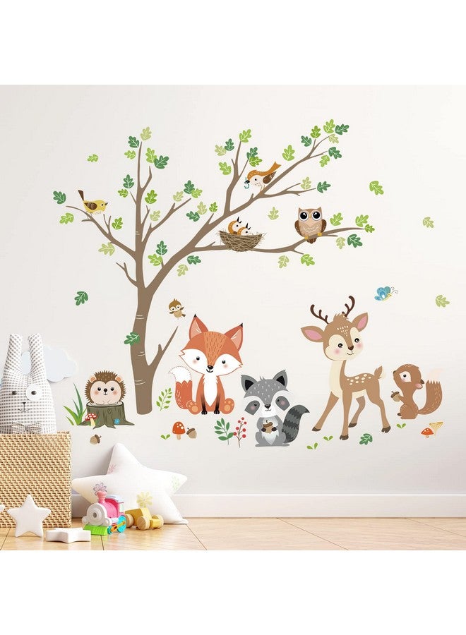 decalmile Woodland Animals Tree Wall Stickers Fox Deer Owl Wall Decals Baby Nursery Kids Bedroom Living Room Wall Decor - Image 2
