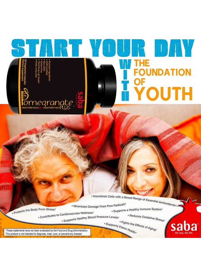 Saba Kombucha Saba Pomegranate Plus -Cellular Nutrition, Broad Spectrum of Essential Antioxidants - Support Stress, Cardiovascular Wellness, Immune System, Vision- 60 Capsules  - Image 5