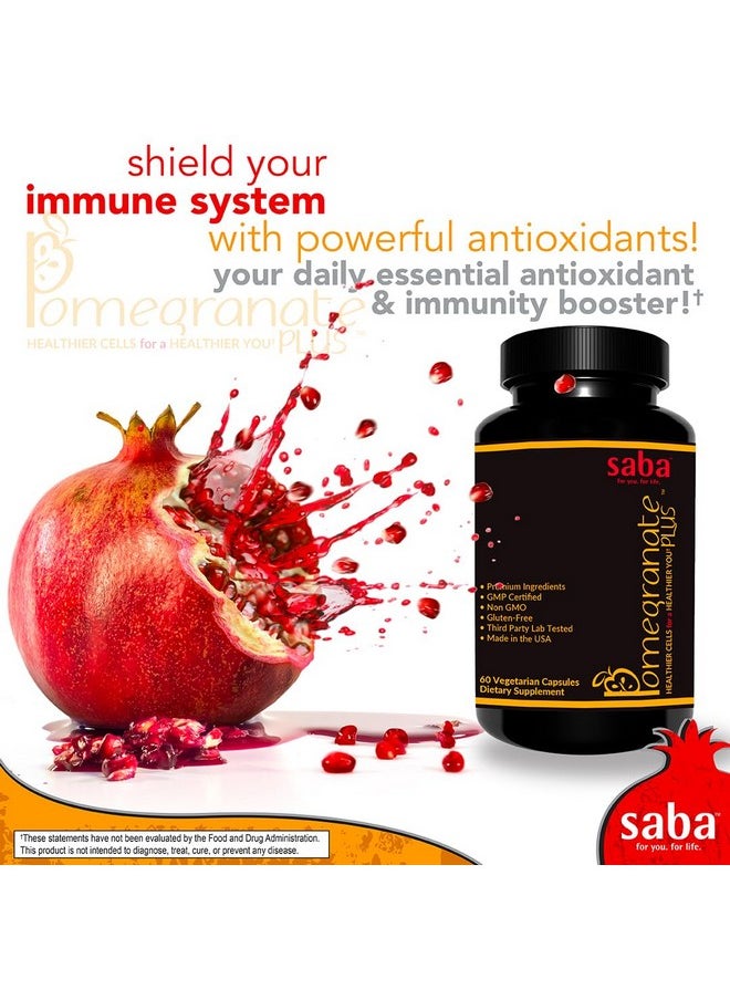 Saba Kombucha Saba Pomegranate Plus -Cellular Nutrition, Broad Spectrum of Essential Antioxidants - Support Stress, Cardiovascular Wellness, Immune System, Vision- 60 Capsules  - Image 2