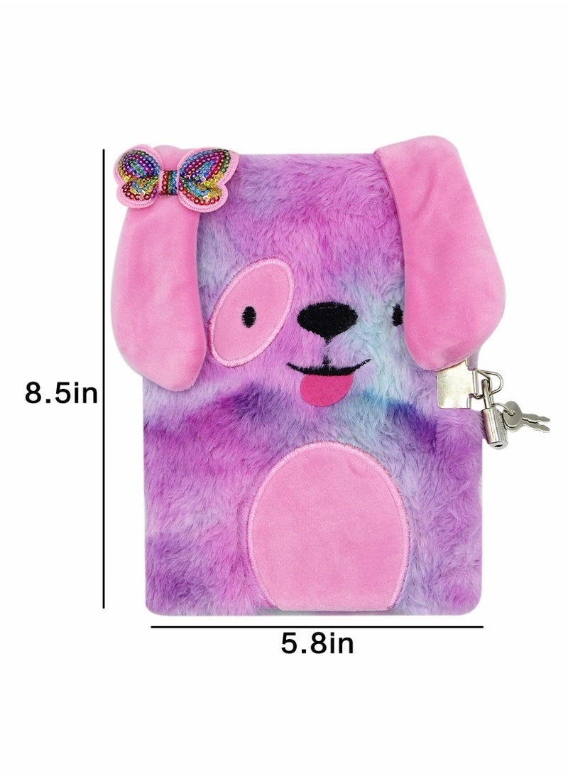 Generic Plush Rainbow Dog Secret Diary with Lock & Keys - 160 Pages Lined Journal for Girls, Perfect for School & Office Supplies  - Image 3
