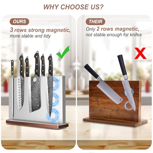 DAJOUJS Magnetic Knife Block, Stainless Steel Magnetic Knife Holder for Kitchen Counter Universal Knife Block Without Knives, Strong Magnet Kitchen Knives Storage Organizer - Image 3