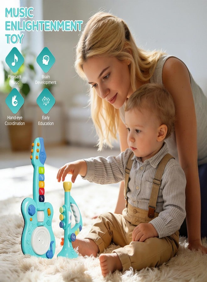 DOLPH HUG Toddler Montessori Musical Instruments Set - Trumpet & Guitar Toy for Kids Ages 2-5 | Preschool Learning, Sensory & Creative Play | Birthday Gift for Boys & Girls Blue - Image 4