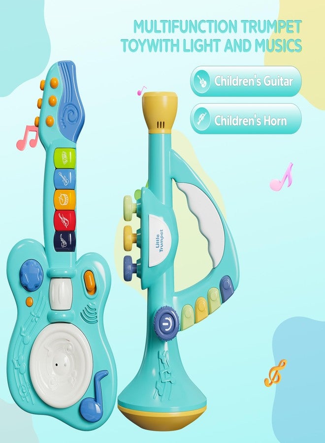 DOLPH HUG Toddler Montessori Musical Instruments Set - Trumpet & Guitar Toy for Kids Ages 2-5 | Preschool Learning, Sensory & Creative Play | Birthday Gift for Boys & Girls Blue - Image 2