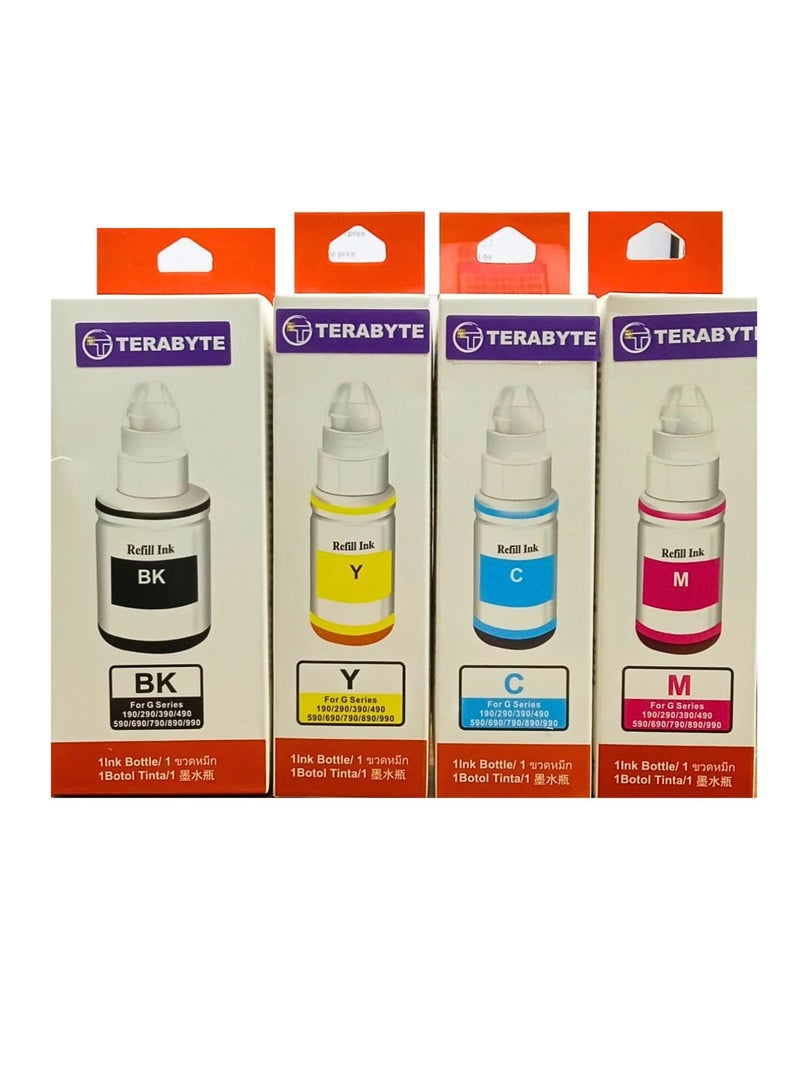 Terabyte ink gi 490 for Canon Set (4-Pack Black Cyan Magenta Yellow) Ink for GI 490 for PIXMA G3400 G2400 G1400 G4400 G1411 G2411 G3411 G4411 G4410 G3410 - Image 1