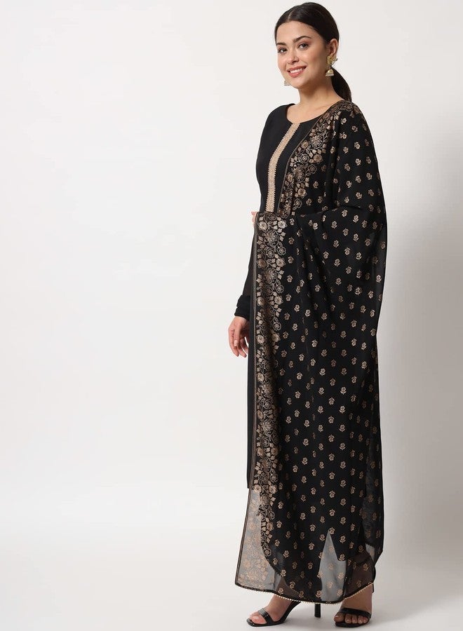 FIORRA طقم كورتة سوداء مستقيمة من قماش البوليستر الكريب من فيورا للنساء، مع بنطال وشال (SET0060-S) - Image 2