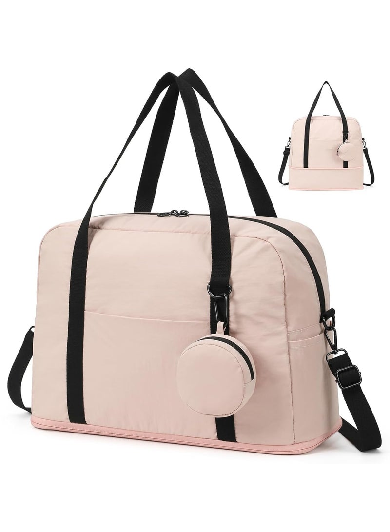 Barakah حقيبة عطلة نهاية الأسبوع، حقيبة دفل مقاومة للماء للسفر للنساء، حقيبة شخصية محمولة مع غلاف لعربة، حقيبة خفيفة الوزن لرحلات الفتيات إلى صالة الألعاب الرياضية والسفر في عطلة نهاية الأسبوع، وردي - Image 1