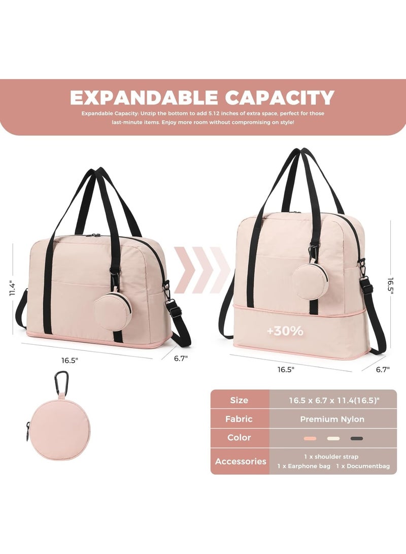 Barakah حقيبة عطلة نهاية الأسبوع، حقيبة دفل مقاومة للماء للسفر للنساء، حقيبة شخصية محمولة مع غلاف لعربة، حقيبة خفيفة الوزن لرحلات الفتيات إلى صالة الألعاب الرياضية والسفر في عطلة نهاية الأسبوع، وردي - Image 2