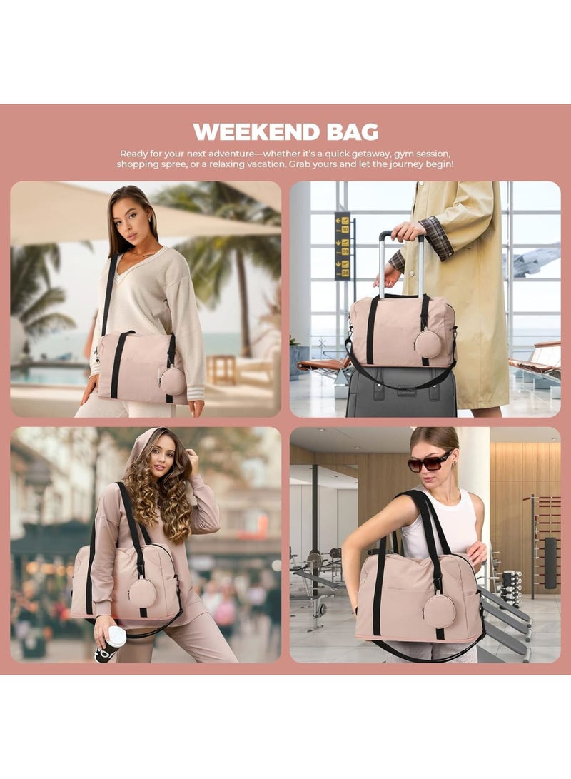 Barakah حقيبة عطلة نهاية الأسبوع، حقيبة دفل مقاومة للماء للسفر للنساء، حقيبة شخصية محمولة مع غلاف لعربة، حقيبة خفيفة الوزن لرحلات الفتيات إلى صالة الألعاب الرياضية والسفر في عطلة نهاية الأسبوع، وردي - Image 5
