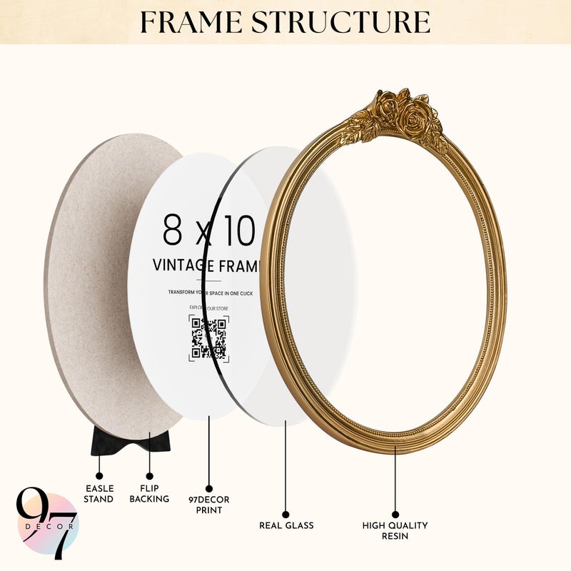 97 Decor Gold Oval Frame 8x10 - Gold Vintage Picture Frames 8x10  Antique Ornate Frames 8 X 10 With Glass Front For Tabletop Photo Display And Wall Hanging  Golden Rose Frame 8 By 10 - Image 3
