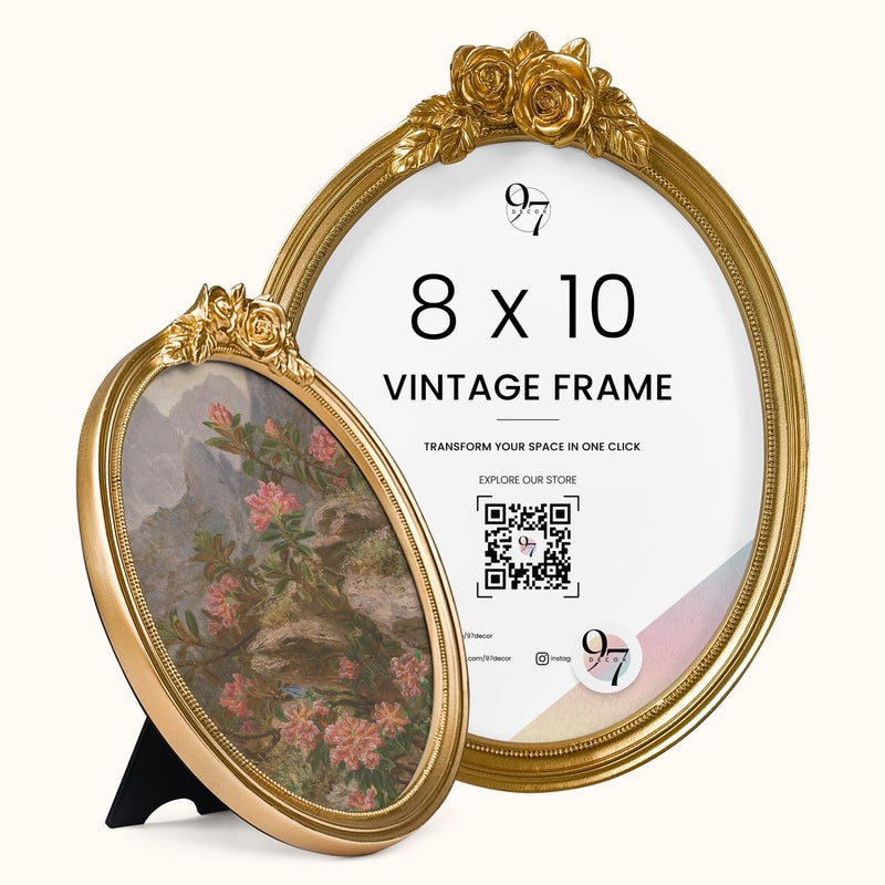 97 Decor Gold Oval Frame 8x10 - Gold Vintage Picture Frames 8x10  Antique Ornate Frames 8 X 10 With Glass Front For Tabletop Photo Display And Wall Hanging  Golden Rose Frame 8 By 10 - Image 1