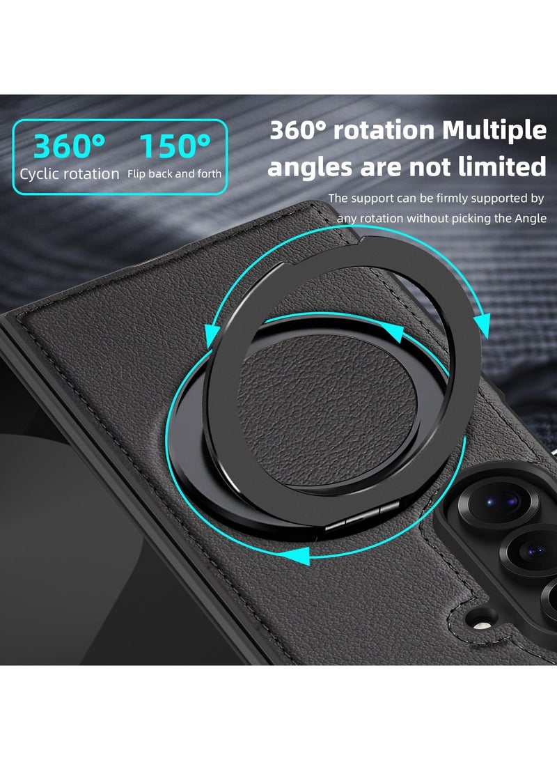 عام "غطاء متوافق مع Samsung Galaxy Z Fold 7 - مزود بحامل حلقي دوار 360° مدمج وخاصية الجذب المغناطيسي، غطاء واقٍ من الجلد المُلمّع لـ Samsung Z Fold 7" - Image 2