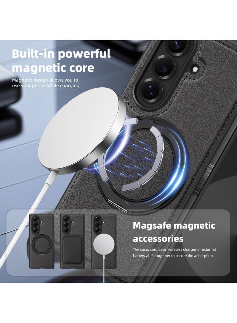 عام "غطاء متوافق مع Samsung Galaxy Z Fold 7 - مزود بحامل حلقي دوار 360° مدمج وخاصية الجذب المغناطيسي، غطاء واقٍ من الجلد المُلمّع لـ Samsung Z Fold 7" - Image 4