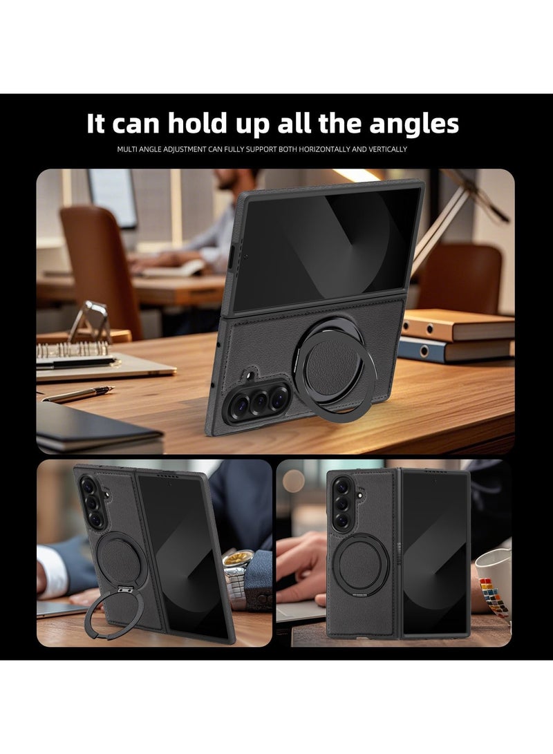 عام "غطاء متوافق مع Samsung Galaxy Z Fold 7 - مزود بحامل حلقي دوار 360° مدمج وخاصية الجذب المغناطيسي، غطاء واقٍ من الجلد المُلمّع لـ Samsung Z Fold 7" - Image 5