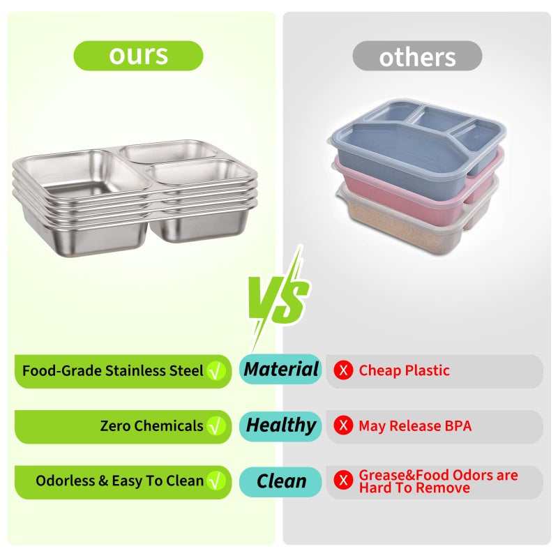 PTYTIFY Stainless Steel Bento Box, 3 Compartments Leakproof Stainless Steel Snack Containers, 25 oz Premium 304 Metal Lunch Box for Adults, BPA-Free, Dishwasher Safe (Beige) - Image 4
