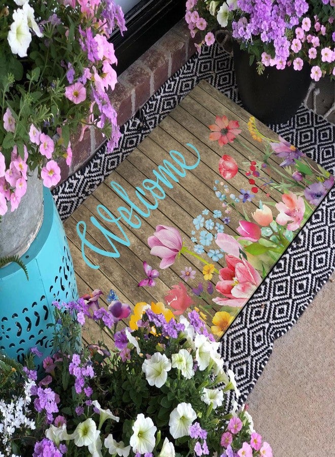 Xsinufn Spring Summer Door Mat,Colorful Flower Watercolor Floral Indoor Outdoor Non-Slip Doormat,Entryway Front Porch Farmhouse Spring Welcome Door Mat for Entrance Decor,30" x 17" - Image 3