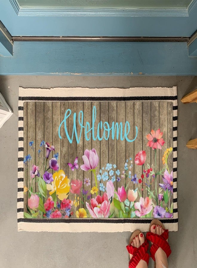 Xsinufn Spring Summer Door Mat,Colorful Flower Watercolor Floral Indoor Outdoor Non-Slip Doormat,Entryway Front Porch Farmhouse Spring Welcome Door Mat for Entrance Decor,30" x 17" - Image 2