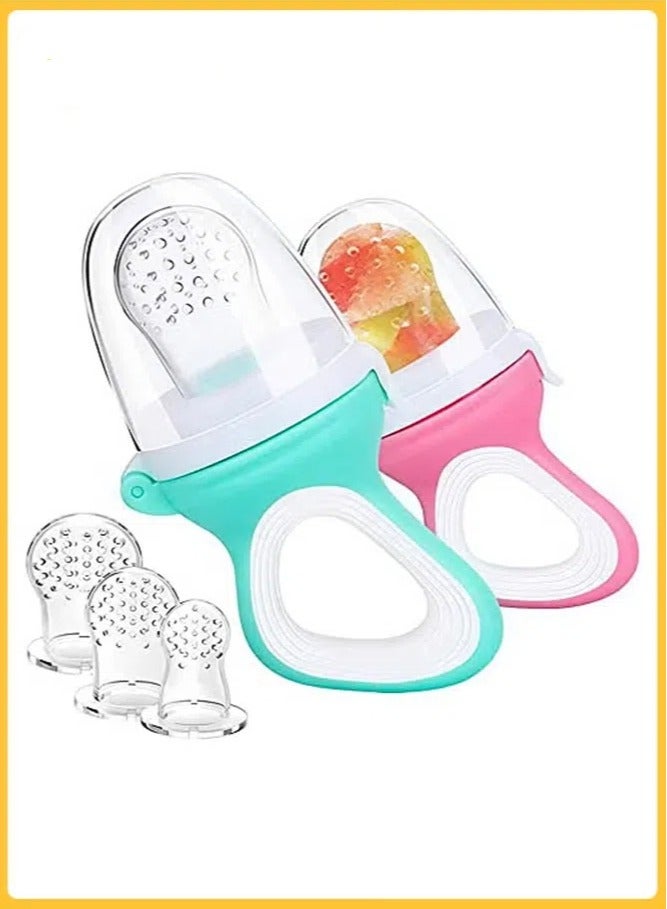 2-Piece Baby Fresh Food Feeder with 3 Sizes Silicone Pouches, Fruit Teether Pacifiers in Appetite Stimulating Colors  - Image 1