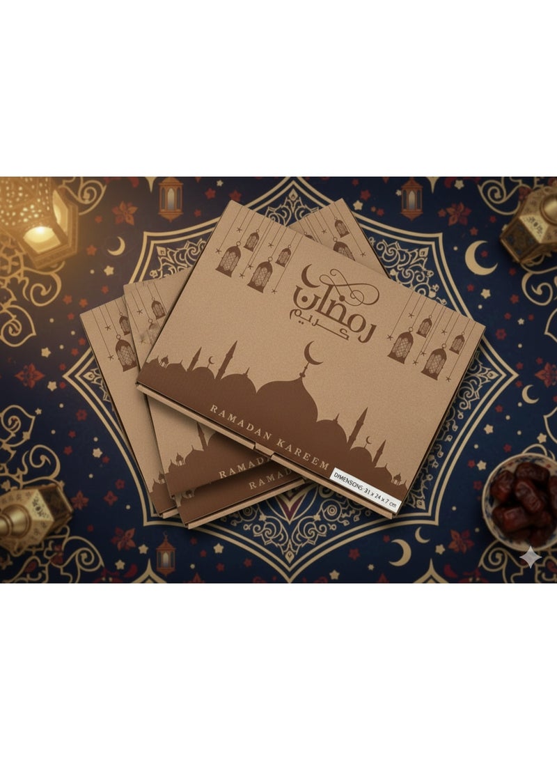 DUCKMARK Ramadan Kareem Iftar Gift Boxes, Kraft Brown with Mosque and Lantern Design, 31 x 24 x 7 cm, Set of 100 - Image 1