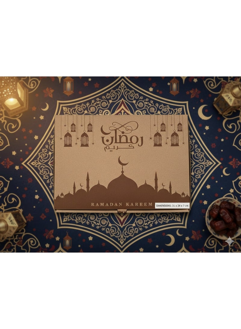 DUCKMARK Ramadan Kareem Iftar Gift Boxes, Kraft Brown with Mosque and Lantern Design, 31 x 24 x 7 cm, Set of 100 - Image 2