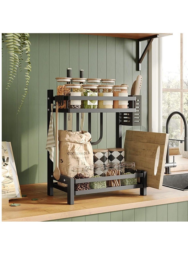 RollsTimi  Stainless Steel Rack Kitchen Seasoning Storage Rack 2-Layer Kitchen Knife Cutting Board Rack Trapezoidal Cutting Board Shelf Combination Storage Rack - Image 2