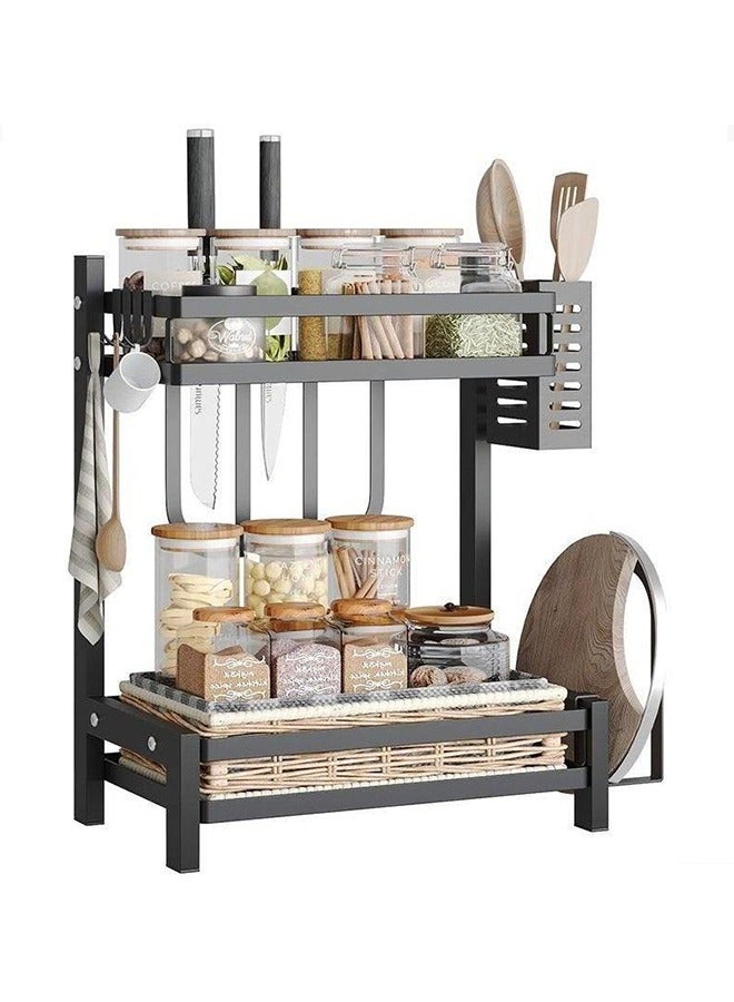 RollsTimi  Stainless Steel Rack Kitchen Seasoning Storage Rack 2-Layer Kitchen Knife Cutting Board Rack Trapezoidal Cutting Board Shelf Combination Storage Rack - Image 1