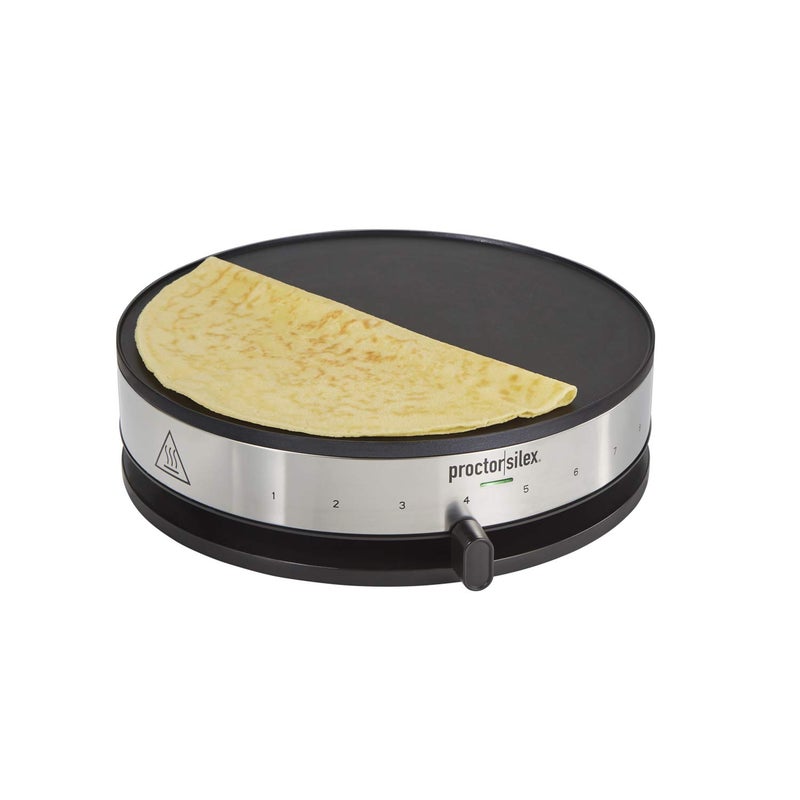 Proctor Silex Electric Crepe Maker with 13” Nonstick Griddle for Eggs, Pancakes, Omelets and Quesadillas, with Temperature Control, Spatula, Spreader, Batter Cup, Stainless Steel (38400PS) - Image 1